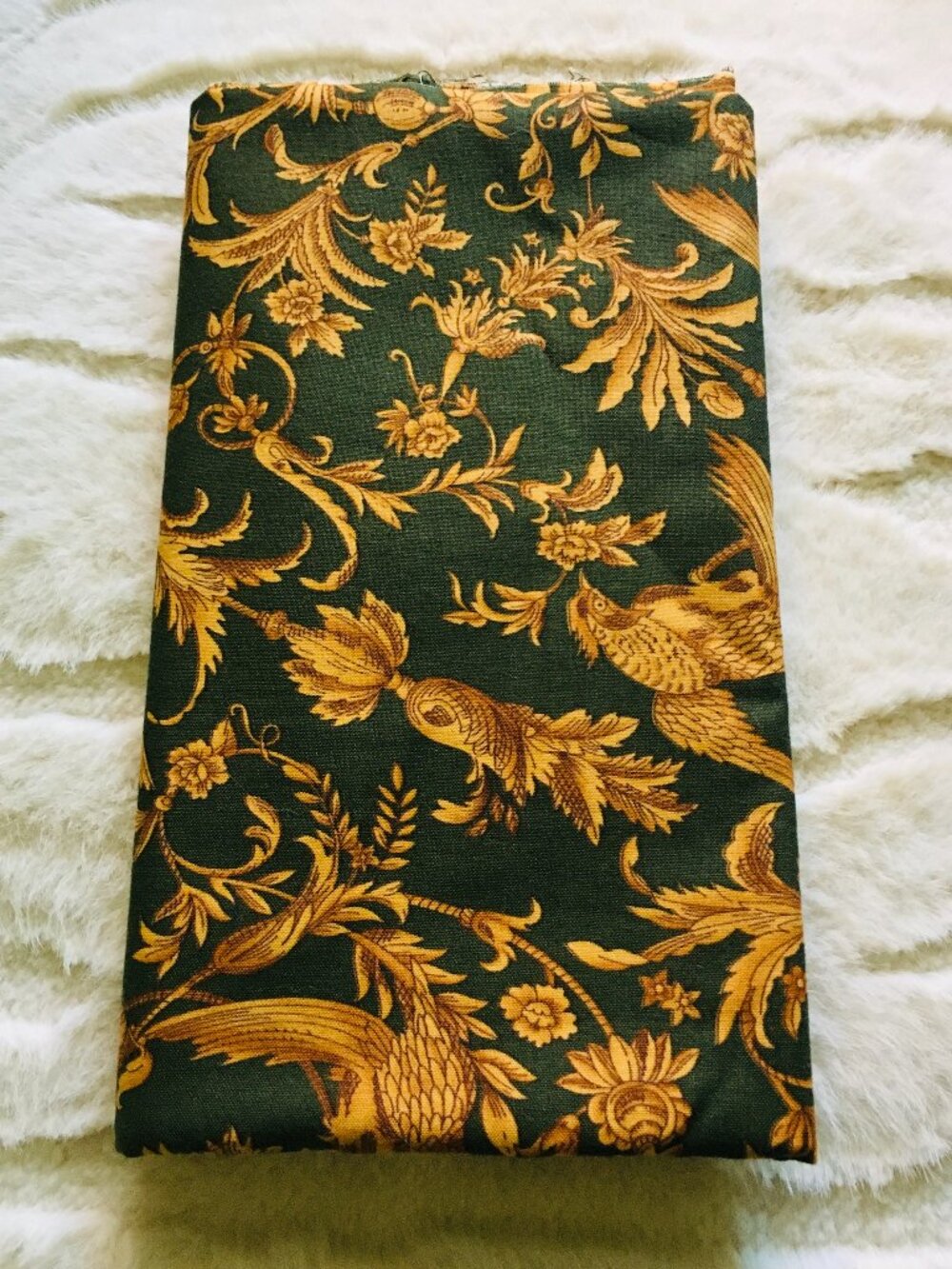 VTG Cranston Print Works Fabric Hunter Green Gold Baroque Pheasant Cotton